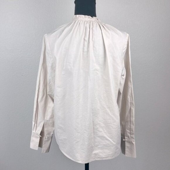 Thakoon Ruffle Blouse Cotton High Collar Long Sleeves Tan/Cream Button Front M - Picture 6 of 13